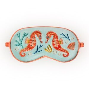 Powder seahorses embroidered velvet lavender-filled eye mask w/matching bag-NWT
